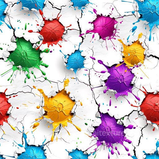 Cracked White Paint Texture with Multicolor Splattered Holes PBR seamless Cracked & Holes PBR texture