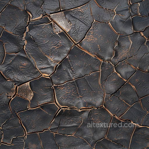 cracked distressed black leather PBR texture with deep fissures and weathered surface seamless Leather PBR texture