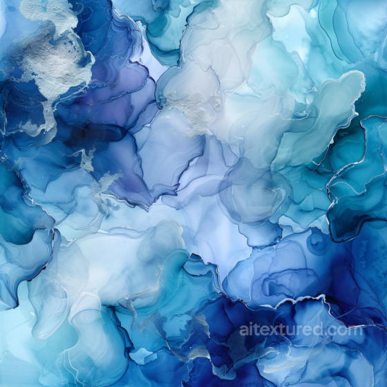 Alcohol Ink PBR Texture Featuring Blue and Silver Fluid Swirls and Delicate Veins Alcohol ink texture preview