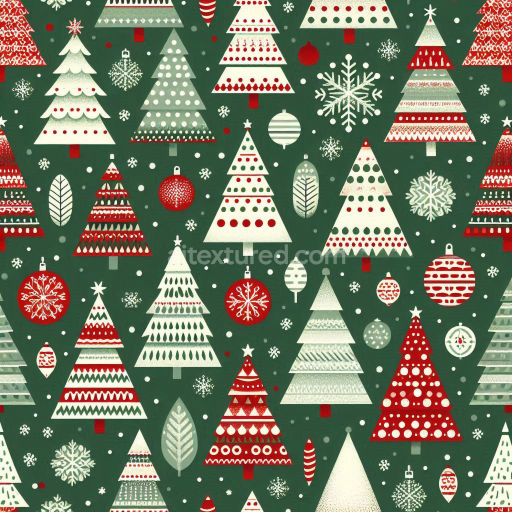 Seamless 3D PBR Texture Featuring Festive Christmas Trees & Ornaments