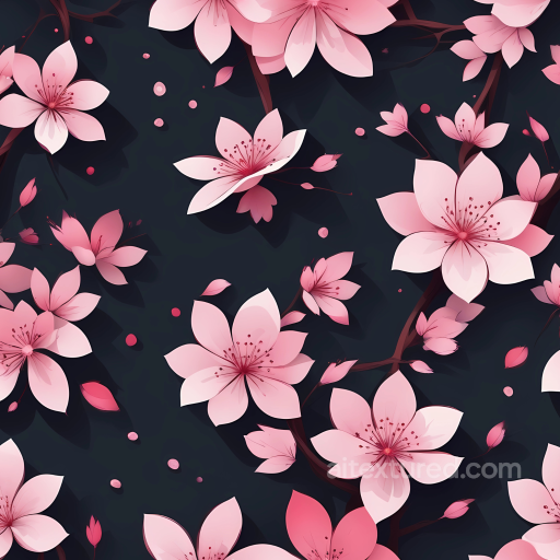 Watercolor Cherry Blossom Pattern Seamless Texture with Soft Pink Flowers seamless Watercolor Cherry PBR texture