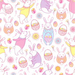 seamless Seamless 3D PBR Texture of Cute Pastel Easter Bunny Pattern on White texture 8k free download PBR
