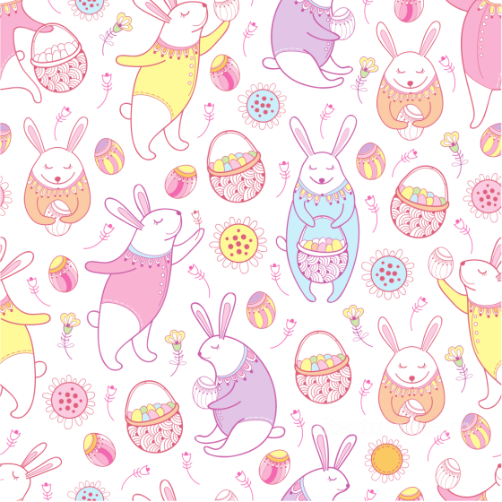 All Easter Digital paper Texture of Cute Pastel Easter Bunny Pattern on White All Easter Digital paper texture preview
