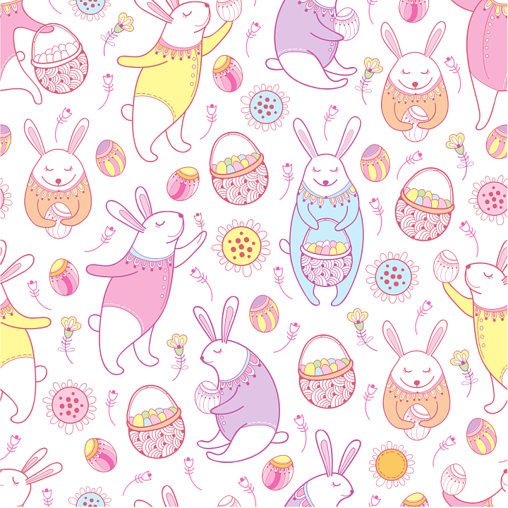 All Easter Digital paper of Cute Pastel Easter Bunny Pattern on White seamless PBR texture preview