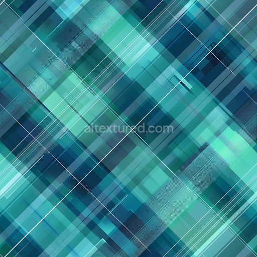Seamless 3D Metal PBR Texture with Blue-Green Plaid Pattern and Geometric Lines