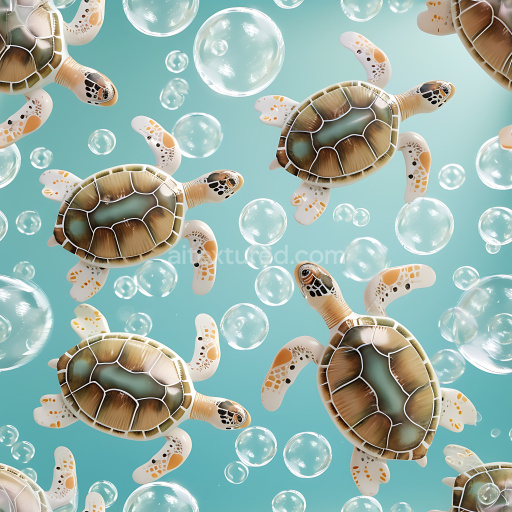 Seamless 3D Inflated Turtle Toy PBR Texture Featuring Transparent Bubbles and Soft Plastic Material