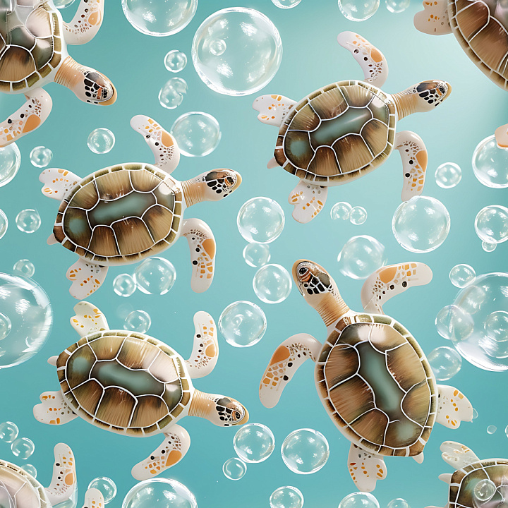 Inflated Turtle Toy Featuring Transparent Bubbles and Soft Plastic Mate… seamless PBR texture preview