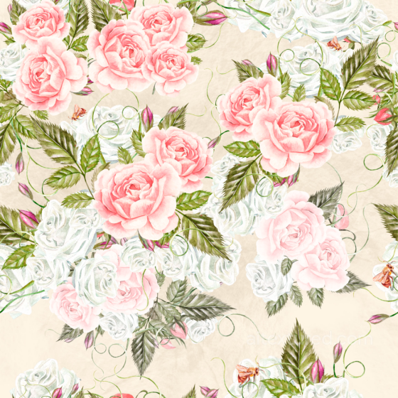 Floral Fabric Texture Featuring Pink and White Roses with Green Leaves Flower texture preview