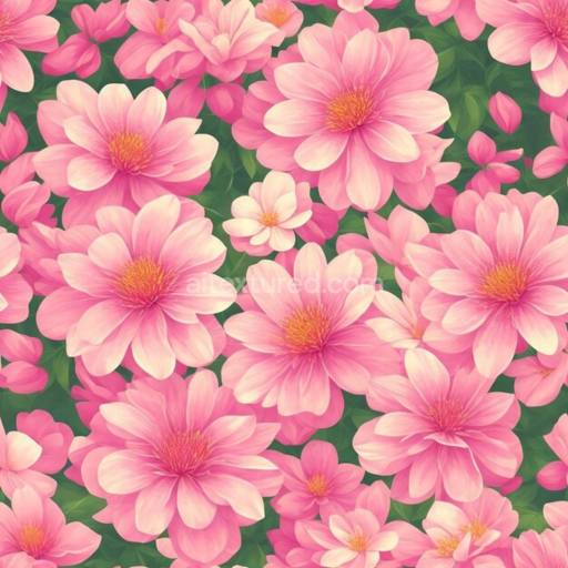 Seamless 3D PBR Texture of Lush Pink Flower Petals with Green Leaves