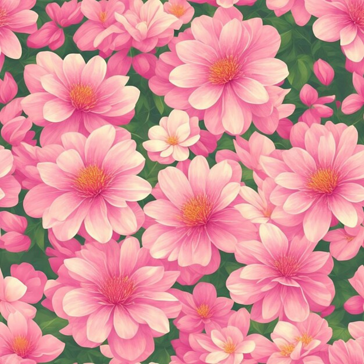 Lush Pink Flower Petals with Green Leaves seamless PBR texture preview