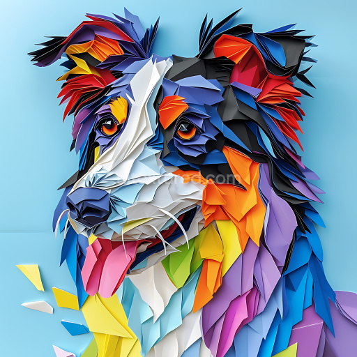 Seamless 3D PBR Texture of Border Collie Fur in Origami Paper Style