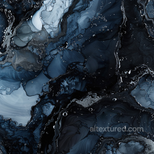 Alcohol Ink PBR Texture Featuring Dark Blue and Black Fluid Swirls seamless Alcohol ink PBR texture