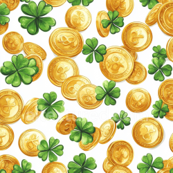 seamless Seamless 3D PBR Texture of Gold Coins and Green Clover Leaves Pattern texture 8k free download PBR