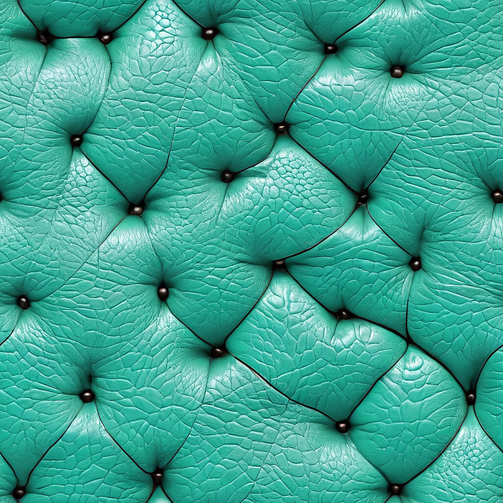 Quilted Turquoise Leather with Textured Grain and Button Detailing seamless PBR texture preview