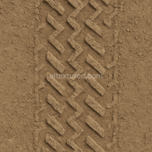 Seamless 3d texture pbr 8k worn tire print on dry soil with diamond tread and soil imprint pattern repeat