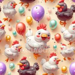seamless Seamless 3D Inflated PBR Texture Featuring Cartoon Chickens and Balloons texture 8k free download PBR