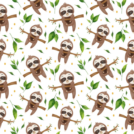 Pattern Bundle - Seamless 3D Pattern PBR Texture with Playful Sloth Illustrations and Leafy Accents texture preview