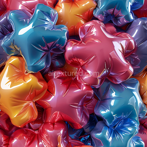 Seamless 3D Inflated Vinyl Star Cushions PBR Texture in Multicolor Glossy Finish