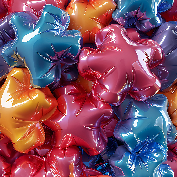 Inflated Shiny Vinyl Star-Shaped Bubbles in Multicolor seamless PBR texture preview