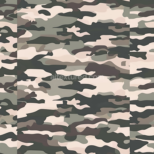 Seamless 3D Urban Camouflage PBR Texture with Soft Edge Organic Shapes and Muted Earth Tones