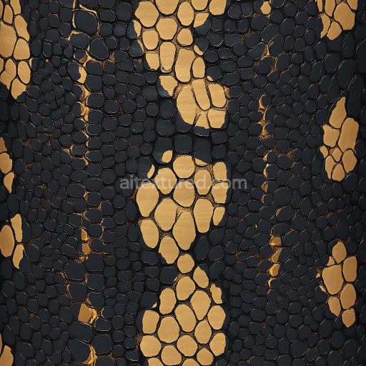 Seamless 3D PBR Texture of Stylized Black and Gold Reptilian Skin with Scaled Pattern