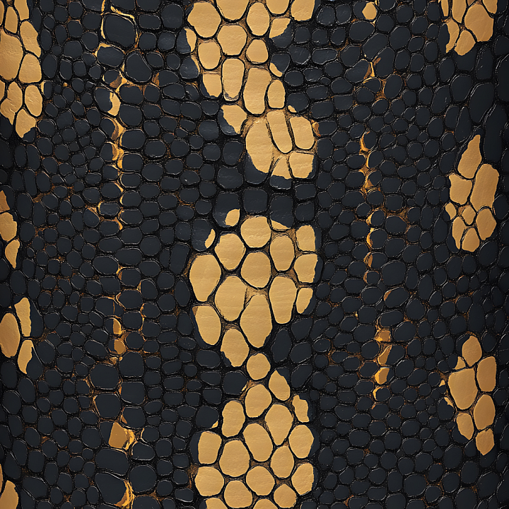 Stylized Black and Gold Reptilian Skin with Scaled Pattern seamless PBR texture preview
