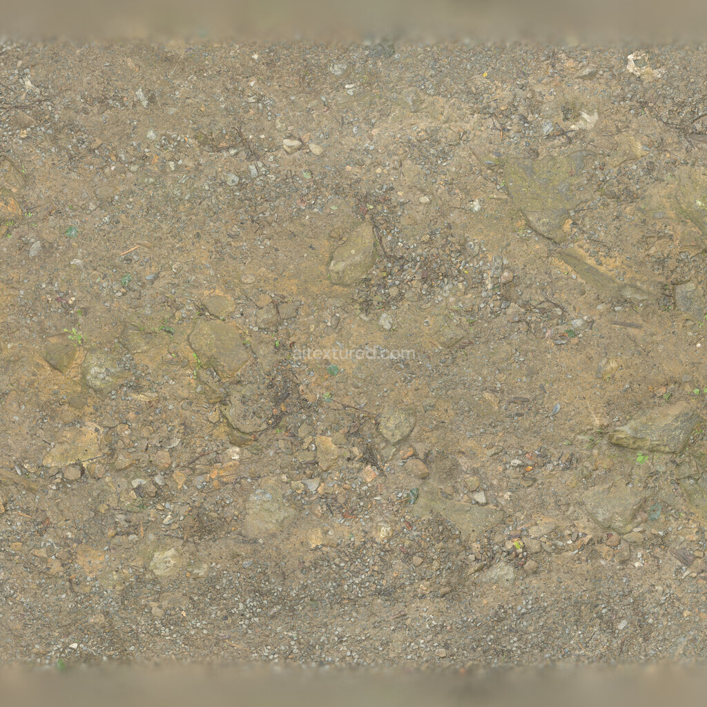 Seamless pathway PBR texture showcasing gravel and dirt