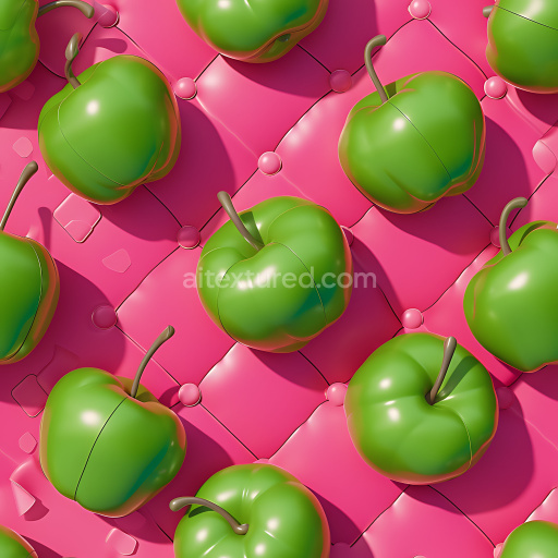 Seamless 3D Inflated Pink Vinyl Panels PBR Texture with Green Puffy Bubbles