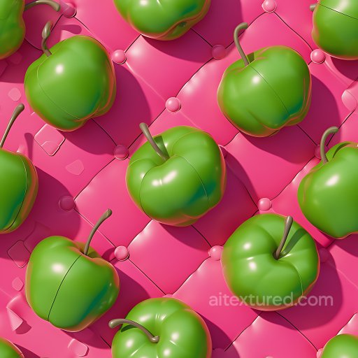 Inflated Pink Vinyl Panels PBR Texture with Green Apple Pillows seamless Inflated PBR texture