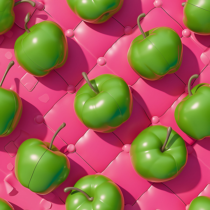 Inflated Pink Vinyl Panels with Green Puffy Bubbles seamless PBR texture preview