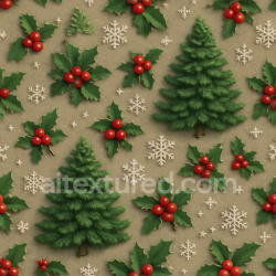 seamless Seamless 3d texture pbr 8k christmas tree holly leaves red berries snowflakes texture 8k free download PBR