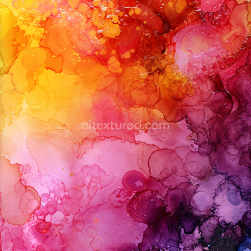 Seamless 3D Alcohol Ink PBR Texture Featuring Fiery Orange and Deep Purple Fluid Marbling