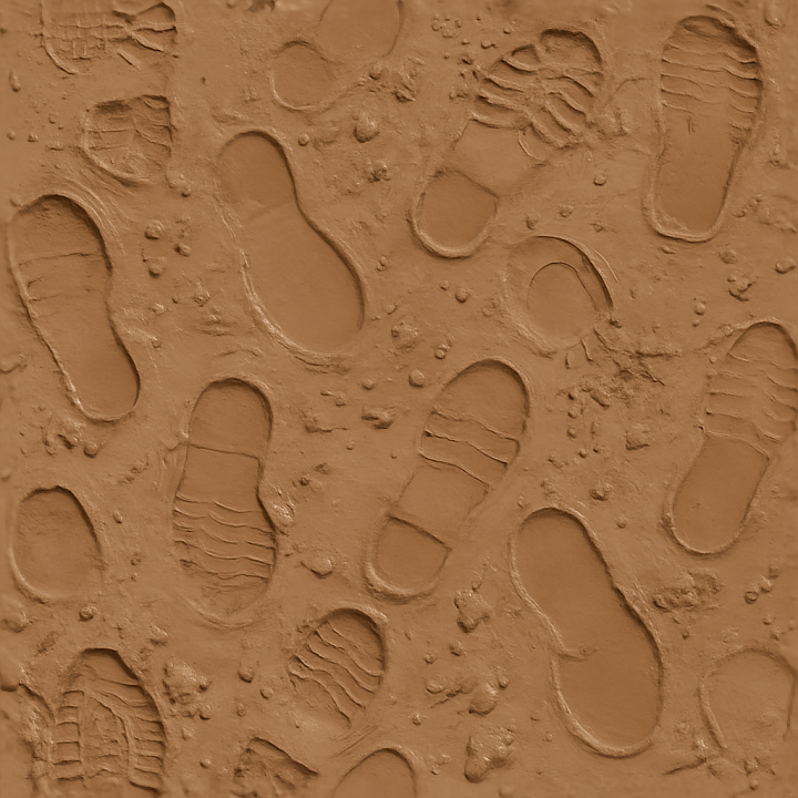 of Wet Clay Footprints with Mud Splatter Effects seamless PBR texture preview