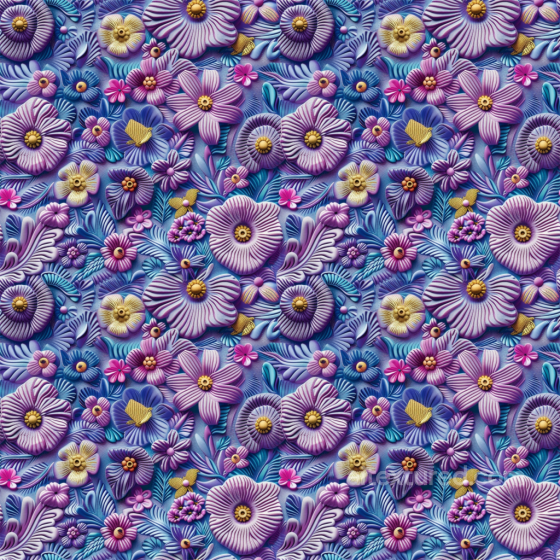 Embroidered Floral Pattern in Purple and Blue Seamless Texture Embroidered floral texture preview