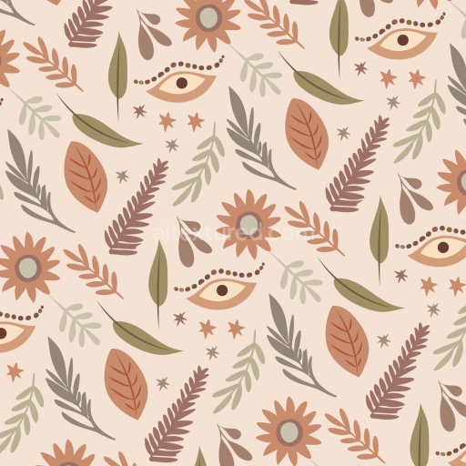 Seamless 3D PBR Texture with Boho Floral and Leaf Motif in Earth Tones