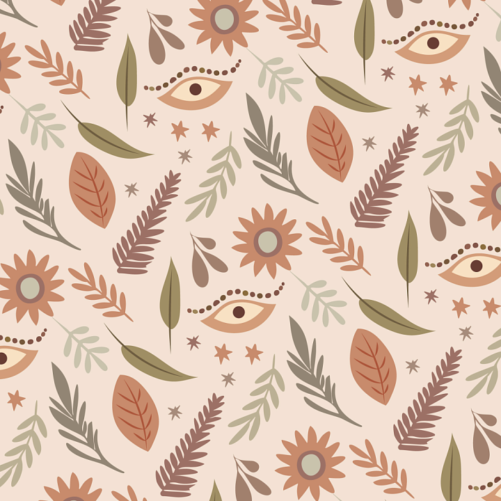 with Boho Floral and Leaf Motif in Earth Tones seamless PBR texture preview