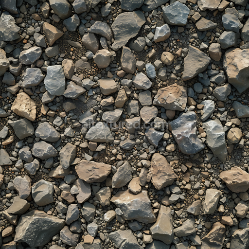Seamless 3D Rocky Ground PBR Texture Featuring Varied Pebbles and Stones in Natural Earth Tones