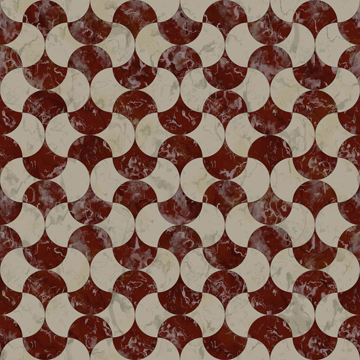 Vintage Marble Floor with Fan-Shaped Pattern seamless PBR texture preview