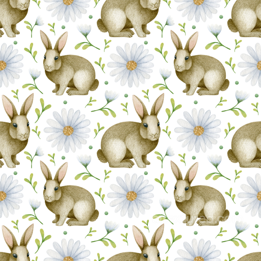 All Easter Digital paper Texture of Hand-Drawn Rabbits and Daisies on White seamless All Easter Digital paper PBR texture