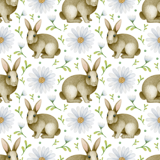 All Easter Digital paper Texture of Hand-Drawn Rabbits and Daisies on White All Easter Digital paper texture preview