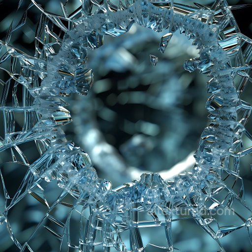 Cracked Glass PBR Texture Featuring Jagged Holes and Fractured Patterns seamless Cracked & Holes PBR texture