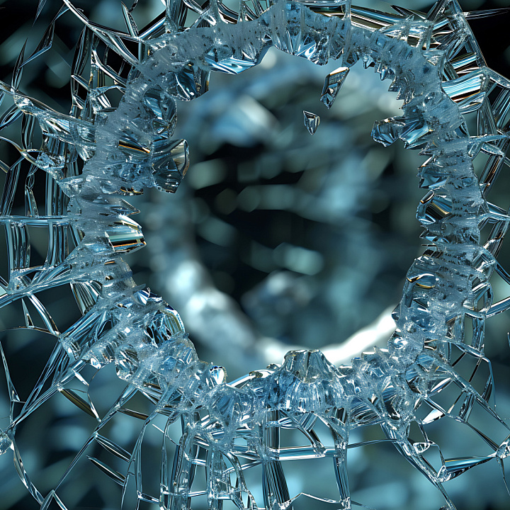 Cracked Glass Featuring Jagged Holes and Fractured Patterns seamless PBR texture preview