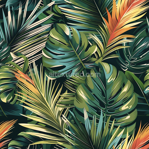 Seamless 3D Tropical Jungle Camouflage PBR Texture with Lush Leaf Motifs and Vibrant Greens
