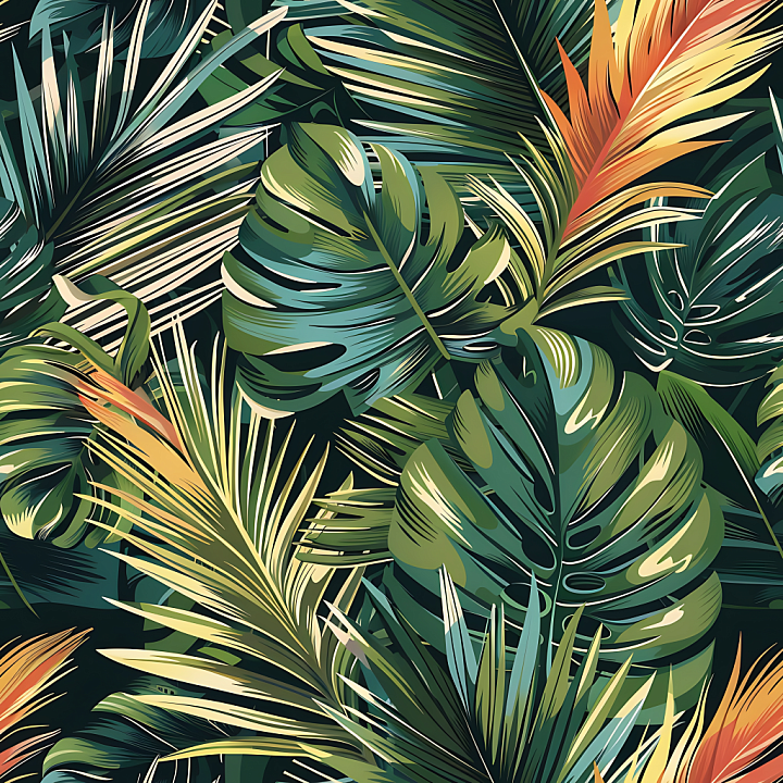 Tropical Jungle Camouflage with Lush Leaf Motifs and Vibrant Greens seamless PBR texture preview