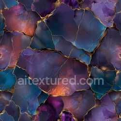 seamless Seamless 3D PBR cracked stone texture with iridescent purple-blue and gold metallic fractures texture 8k free download PBR