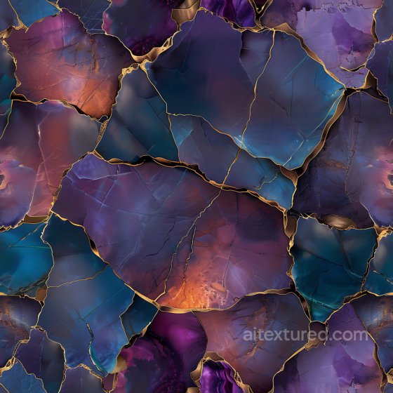 Cracked Stone Texture With Iridescent Purple-Blue And Gold Metallic Fractures Cracked & Holes texture preview