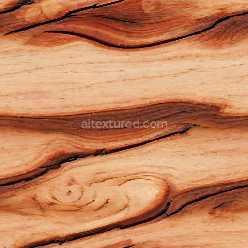 Seamless 3D Wood PBR Texture Featuring Natural Knots and Flowing Grain Patterns