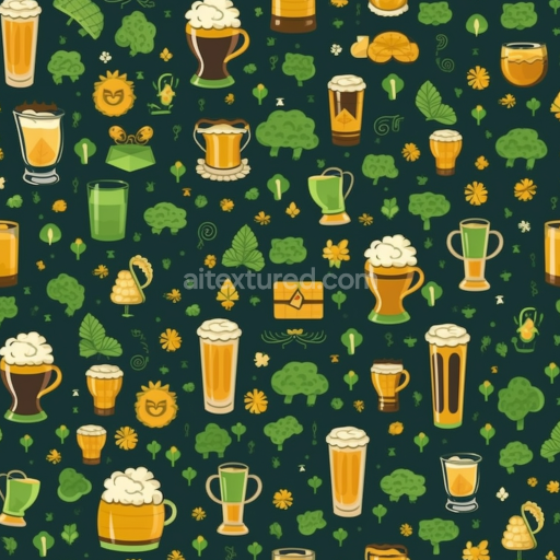 Seamless 3D PBR Texture with St Patrick’s Day Festive Beer & Clover Pattern