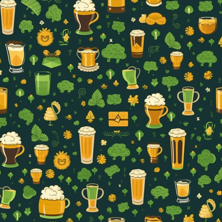 with St Patrick’s Day Festive Beer & Clover Pattern seamless PBR texture preview