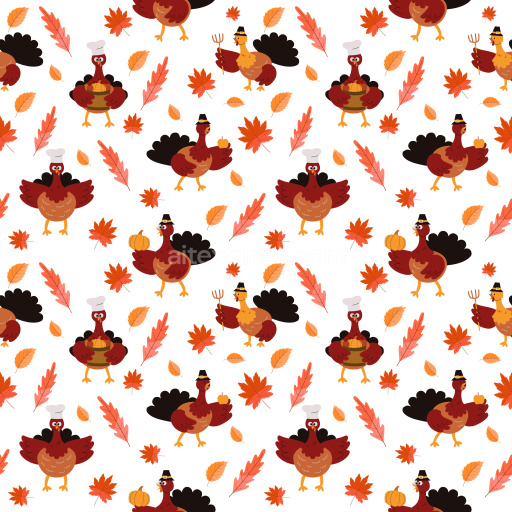 Pattern Bundle - Seamless 3D pattern PBR texture featuring playful turkeys and warm autumn leaves texture preview